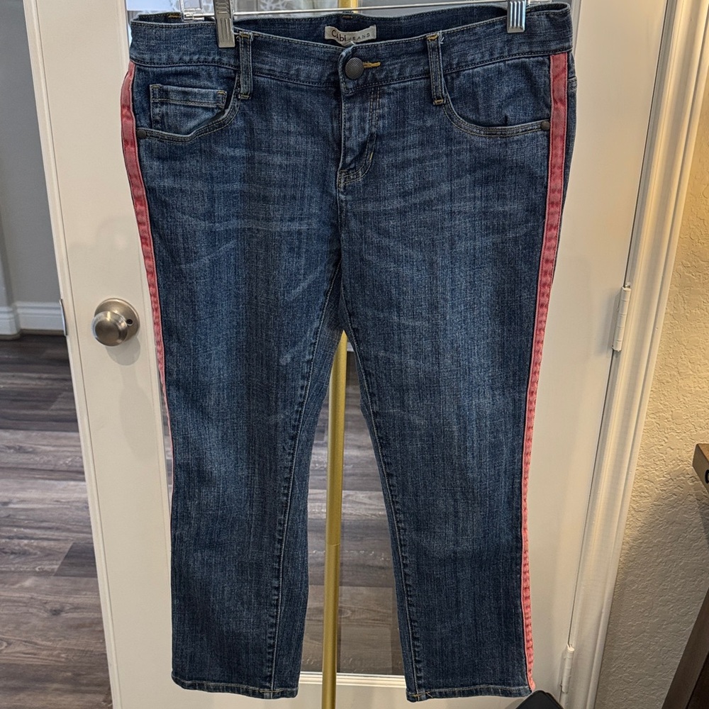 CAbi Cropped Jeans with Pink Side Stripe